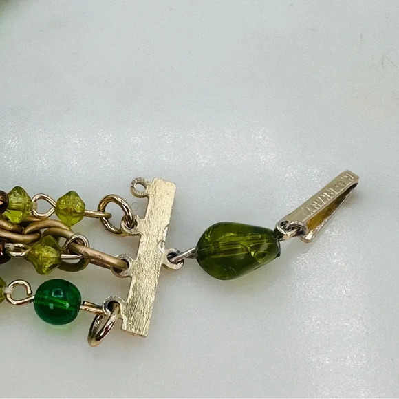 Vintage W. Germany Necklace Green Gold Beaded Multi Strand Graduated Sig… - Picture 7 of 11